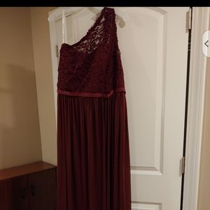 "Wine" David's Bridal off the shoulder dress